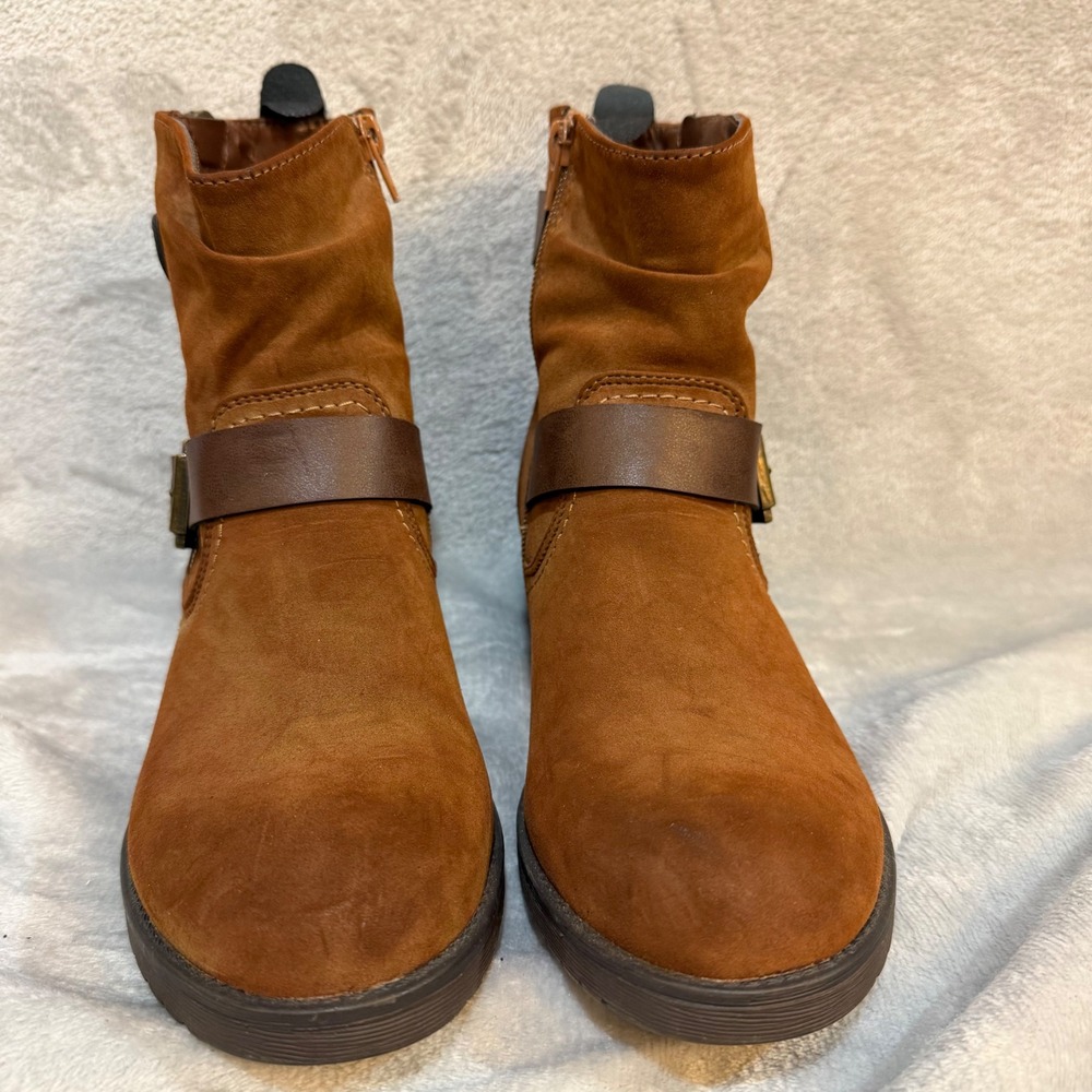 Dunes Max Cognac Faux Suede Faux Fur Lined Moto Ankle Boots Womens 9M Brown